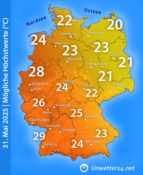 30 Grad Monatswechsel Mai auf Juni 2025