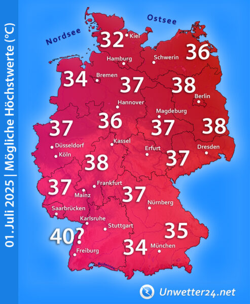 40 Grad am 01. Juli 2025 möglich