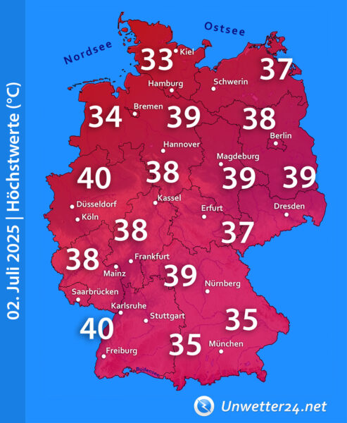 40 Grad am 02. Juli 2025