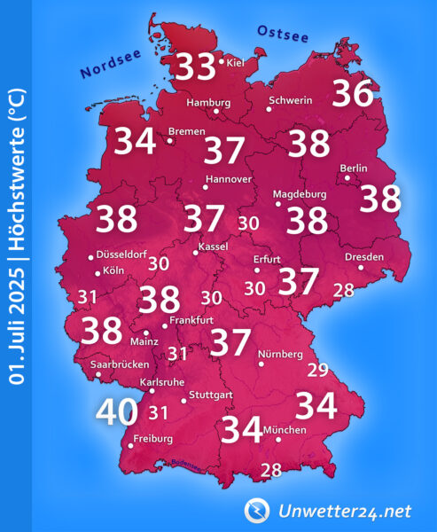 Extreme Hitze bis 40 Grad am 01. Juli 2025