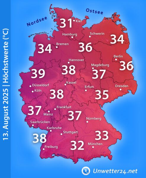 Extreme Hitze am 13. August 2025
