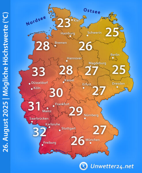Mögliche Hitze am 26. August 2025