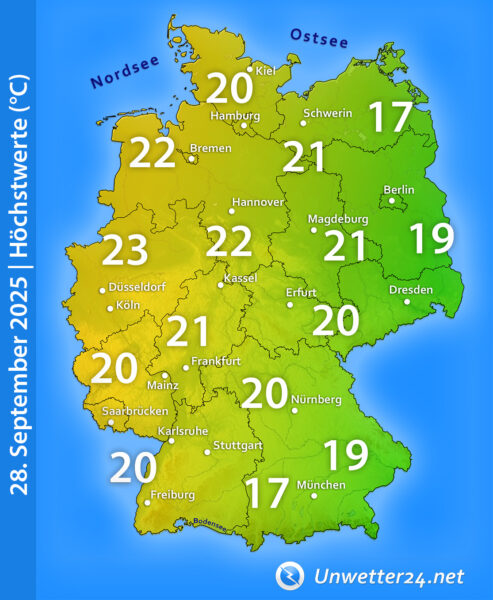 Warme Temperaturen am 28. September 2025