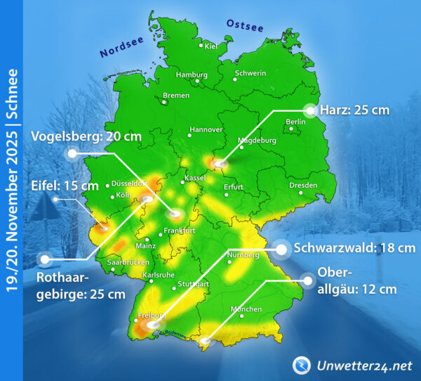 Lokal 20 cm Neuschnee am 19. und 20. November 2025