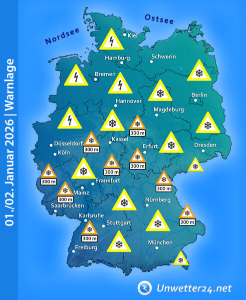 Schnee und Gewitter am Neujahrstag und 02. Januar 2026