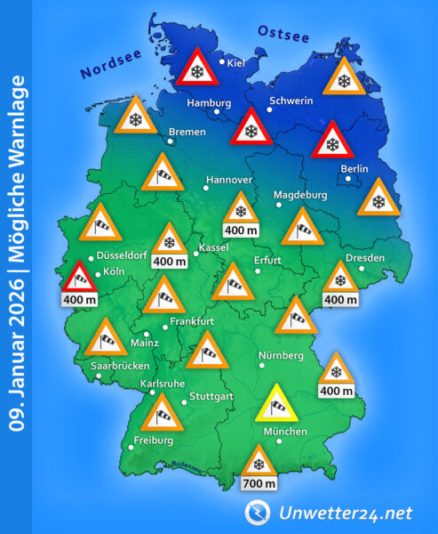 Unwetterlage durch Schnee und Sturm am 09. Januar 2026