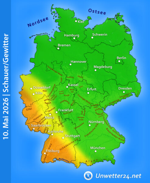 Mögliche Gewitter am 10. Mai 2026