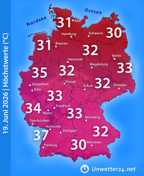 Extreme Hitze am 19. Juni 2026