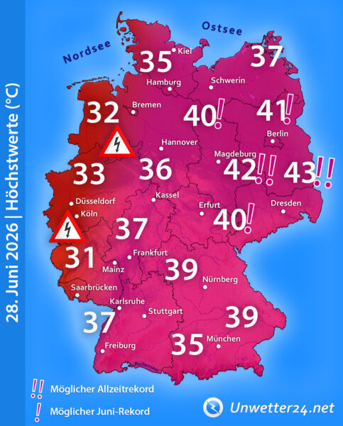 Rekordhitze am 28. Juni 2026