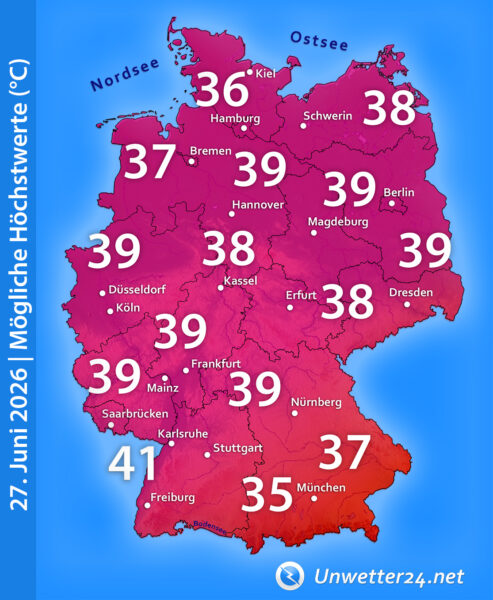 Über 40 Grad am 27. Juni 2026