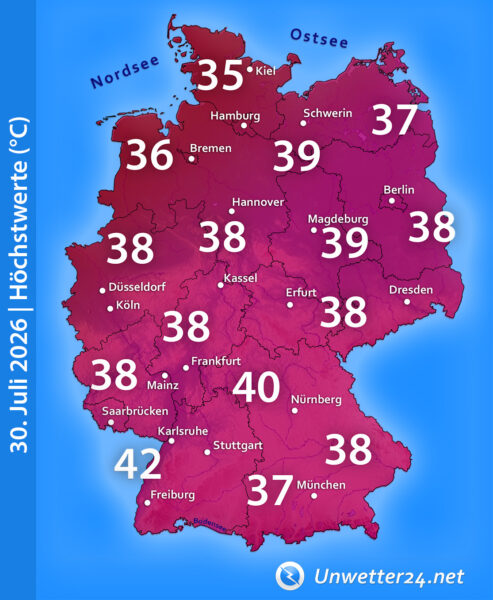 Extreme Hitze am 30. Juli 2026