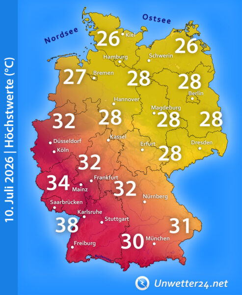 Hitze am 10. Juli 2026