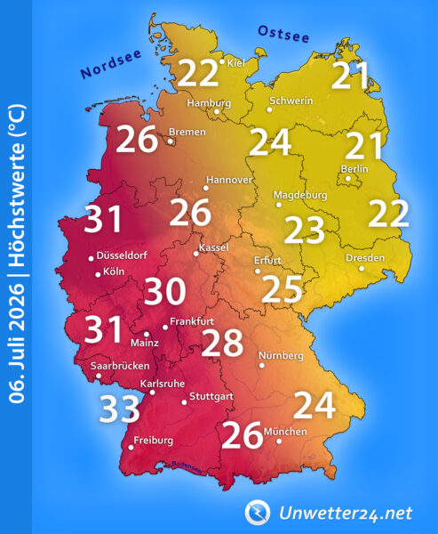Hitze im Südwesten am 06. Juli 2026