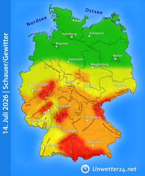 Unwetter bei Hitzewelle am 14. Juli 2026
