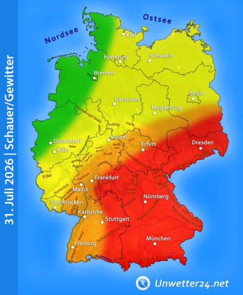Unwetter schwächen am 31. Juli 2026 Hitze ab