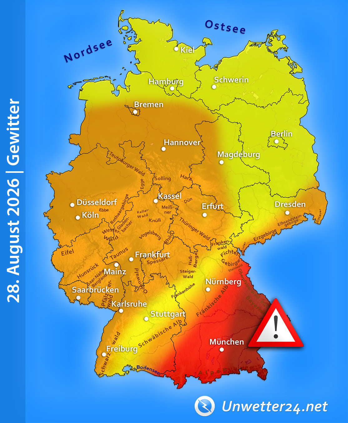 Schwere Unwetter im Südosten am 28. August 2026